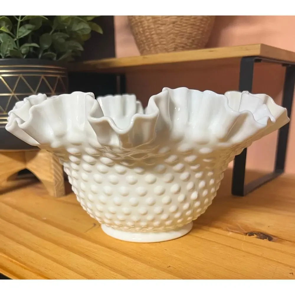 Vintage Fenton Hobnail 9” Double Crimped Top Bowl